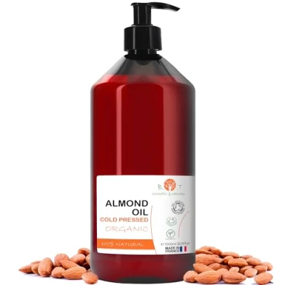 Image of Almond Oil, Organic, Cold Pressed, Pure, Natural, Massage Oil (Carrier Oil) Hair Body Nail &amp; Cuticle Face Ear Pregnancy Stretch Mark Baby 1000 ml