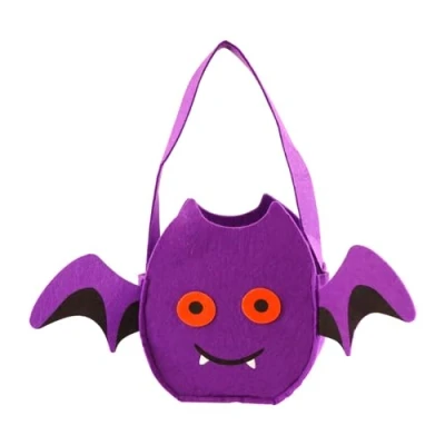Image of HOVUK Halloween Bat Bucket for Kids 14 x 27cm, Reusable Felt Candy Bag, Party Favors, Goodie Bags Children Boys Girls 4+Years