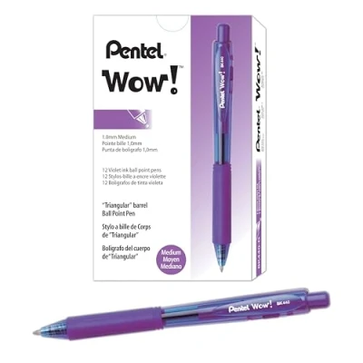 Image of Pentel BK440 Retractable Ballpoint Pen and Ergonomic Triangular Grip Zone Pack of 12 Purple