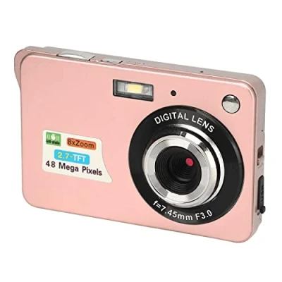 Image of 4K Digital Camera with 2.7in LCD Screen, 48MP 8X Zoom Compact Fill Light Rechargeable Cameras for Beginner, Support Continuous Shooting (Pink)