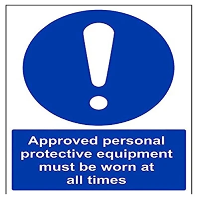 Image of V Safety Approved Personal Protective Equipment Must Be Worn At All Times PPE Sign 300mm x 400mm Self Adhesive Vinyl
