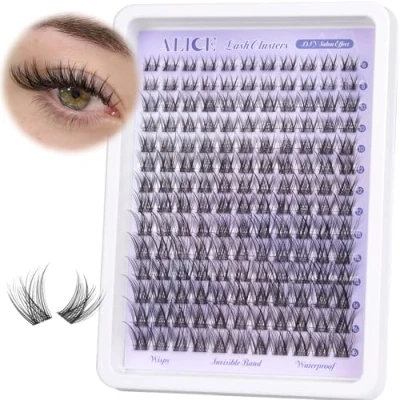 Image of ALICE Individual Eyelashes Natural Lash Clusters Wispy Cluster Eyelash Extensions Invisible Band Lashes C Curl DIY Extension 8 16mm Waterproof Soft 168pcs