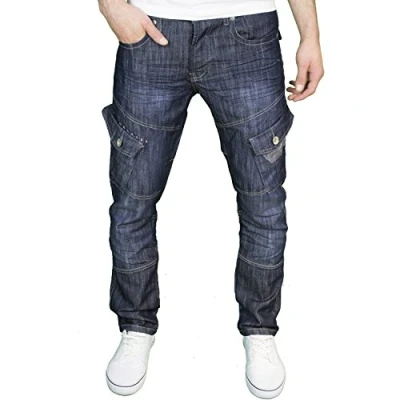Image of Crosshatch Mens New Cargo Combat Dark Washed Straight Leg Jeans W28 L32