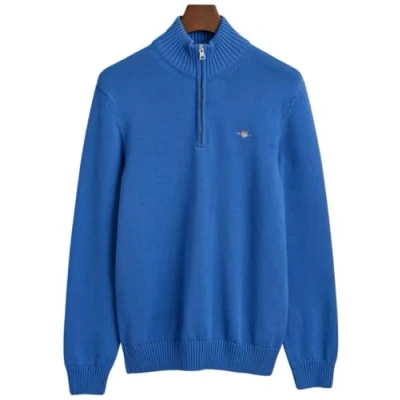 Image of Gant Mens Casual Cotton Half Zip Jumper Blue Size Large