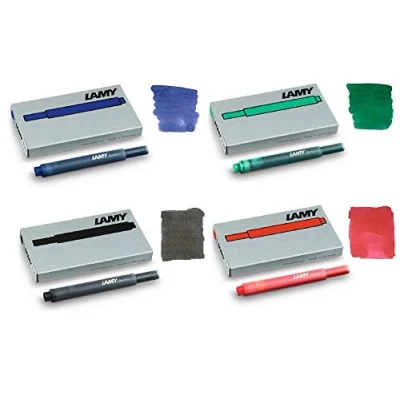 Image of Lamy T10 Fountain Pen Ink Cartridges Mix 4 Pack (20 Cartridges) Black, Blue, Red, Green