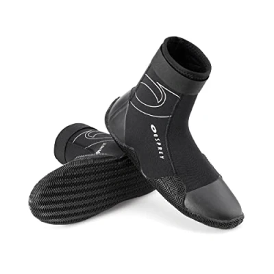Image of Osprey Adult Wetsuit Boots 5mm Neoprene Boot for Watersports with Reinforced Toe and Heel, Velcro Adjuster, Multiple Sizes, Black
