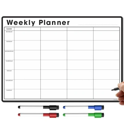 Image of TMS A3 Magnetic Weekly Planner Whiteboard for Fridge Dry Wipe Meal Planner, Calendar or Memo Board Plan Family Business Tasks Erase to Do List Magnet with 4 Pens [30 x 42cm]