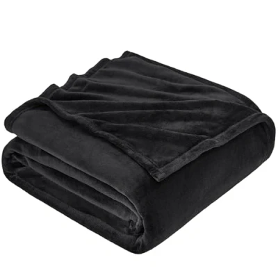 Image of EHEYCIGA Fleece Blanket Black Throws for Sofas Fluffy Warm Soft Bed Settees Armchairs, Fit All Season, Single, 130x165cm