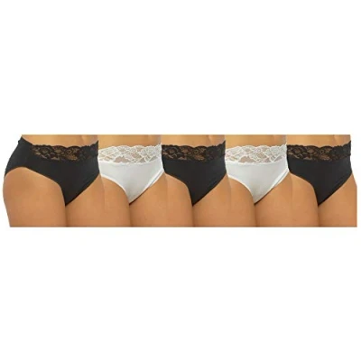 Image of JMC Trading Company LADIES LACE HIGH LEG BRIEFS 5 PACK BLACK WHITE SIZE 18