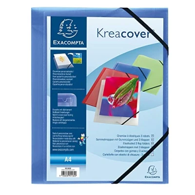 Image of Exacompta Ref. 55188E Box of 25 Kreacover elastic folders pockets with 3 flaps in translucent polypropylene dimensions 24 x 32 cm for A4 format documents colorless