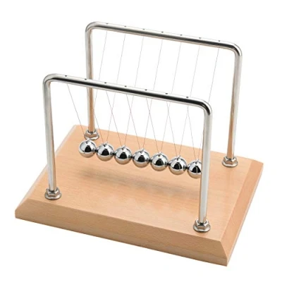 Image of CERROPI Newton Cradle Balance Balls, Pendulum with 7 Classic Swing Ball, Decorative Physics Gadget for Desk, Beech Base &amp; Chromed Metal Stand, 11 inch, 50 Sec Swingtime