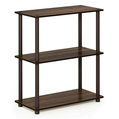Image of Furinno Turn N Tube 3 Tier Compact Multipurpose Shelf Display Rack, Standing Shelf, Walnut/Brown