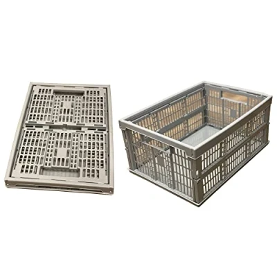 Image of VR7 Folding Storage crates with handles Stackable Plastic Baskets for Home Kitchen Collapsible Boxes Grey 5 Pack
