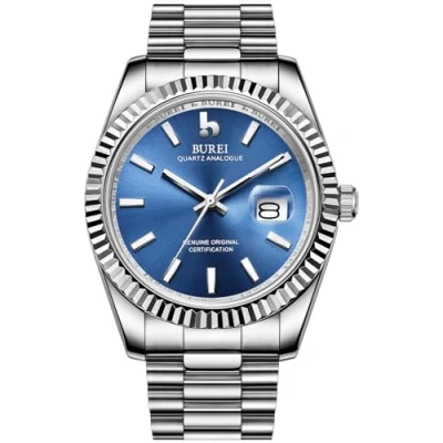 Image of BUREI Men&#039;s Quartz Watches Analog Display Date Wristwatch Sapphire Glass Lens and Stainless Steel Band