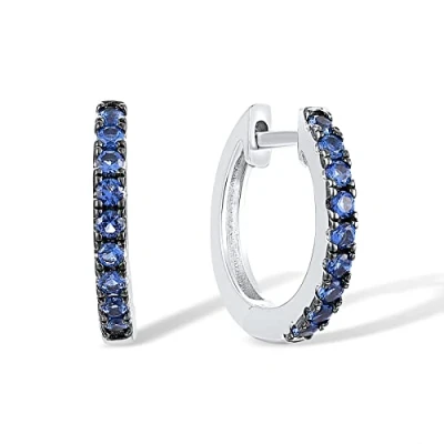 Image of Santuzza 925 Sterling Silver Huggie Hoop Earrings 0.32 CT Blue Nano Cubic Zirconia Cuff Pierced Earring (Rhodium Plated)