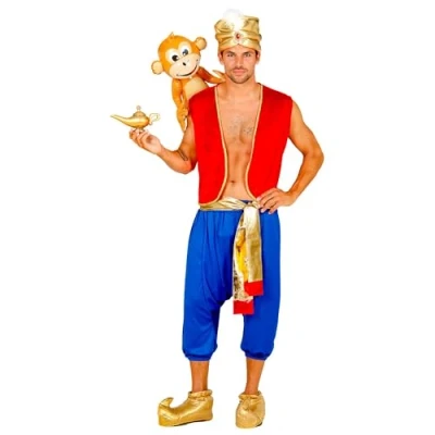 Image of Widmann 10224 Aladdin Costume, Waistcoat, Trousers, Sash, Turban, King of Thieves, Theme Party, Carnival, Fancy Dress, Multicoloured, XL