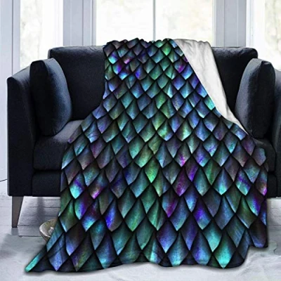 Image of JOOCAR Flannel Throw Blanket Green Dragon Scales Cozy and Soft Plush Warm Blankets for Bed Couch Living Room Sofa Chair