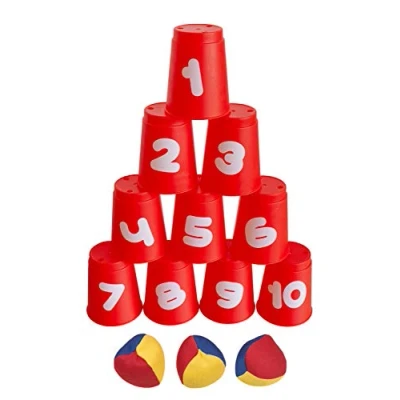 Image of Idena 40416 Ball throwing game with 10 cups and 3 balls, colorful