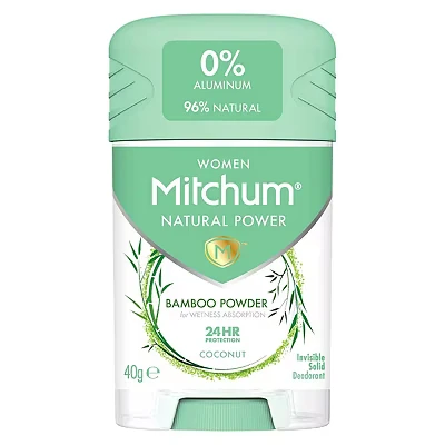Image of Mitchum Women Natural Deodorant Stick, Aluminium Free, Vegan, 96 percentage Ingredients, Coconut, 40 g (Pack of 6)