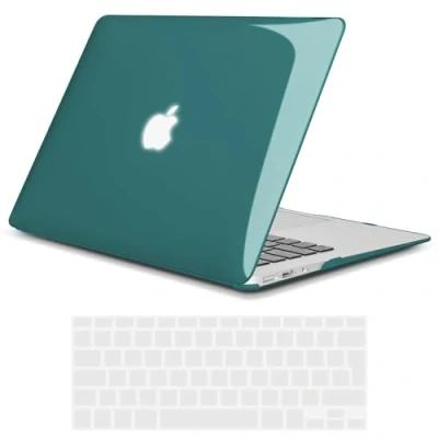 Image of TECOOL Case Compatible with MacBook Air 13 inch 2010 2017 A1466 A1369, Ultra Slim Hard Shell &amp; UK EU Keyboard Cover, Glossy Surface, Crystal Deep Teal