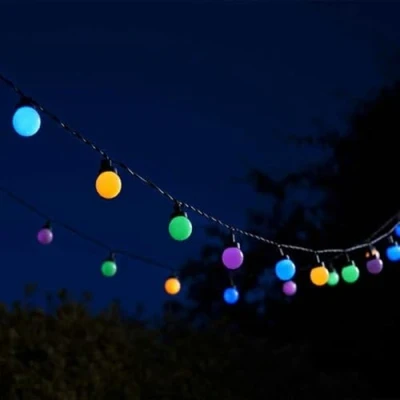 Image of Garden Mile Waterproof Led Festoon Lights Outdoor, Indoor Outdoor Fairy Light Mains Powered Sets of 10 and 20 Hanging Lighting for Outside Patio Garden, Wedding Party (Coloured Fluted, 20)