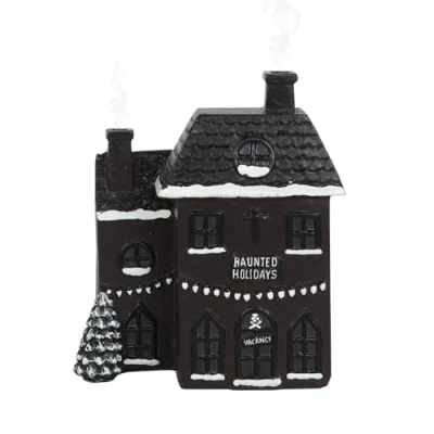 Image of Haunted Black &amp; White Holiday House Incense Cone Burner 14cm x 12cm (1 Pc.) With Spooky Design, Perfect for Creating a Atmosphere, Ideal Burning Cones