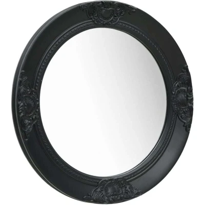 Image of vidaXL Wall Mounted Dresser Mirror Decorative Baroque Style Round with Black Frame 50cm Diameter for Dressing Room, Bedroom, and Hallway
