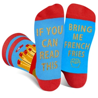 Image of Funny Socks for Men Women Dad If You Can Read This Bring Me Fries Lovers Novelty Fun Crew Teenage Boys Crazy Funky Cute Cotton Food Fathers Day Valentines Gifts Christmas Stocking Fillers
