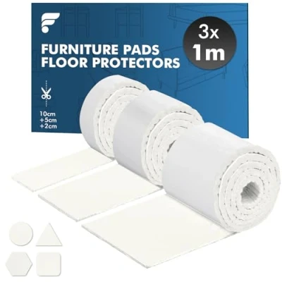 Image of shinfly Furniture Pads Floor Protectors 3x1M, Felt For Feet Chair Leg, Self adhesive, Anti scratches and Reduce Noise White