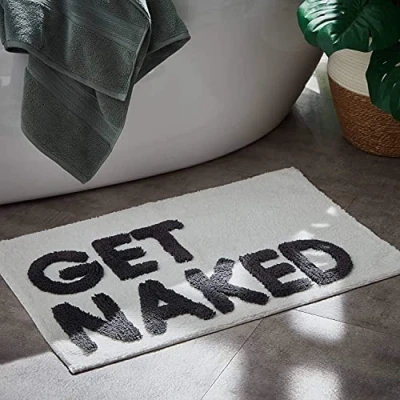 Image of New Luxurious Get Naked Slogan Bath Mat Add A Touch of Charm To Your Bathroom