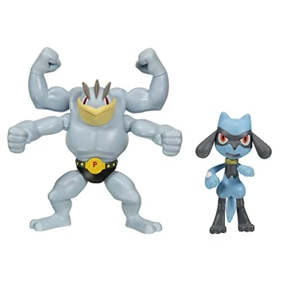 Image of Pokemon Battle Figure 2 Pack Machamp &amp; Riolu 5 10 Cm Figures with Dynamic Features Officially licensed Toys 2024
