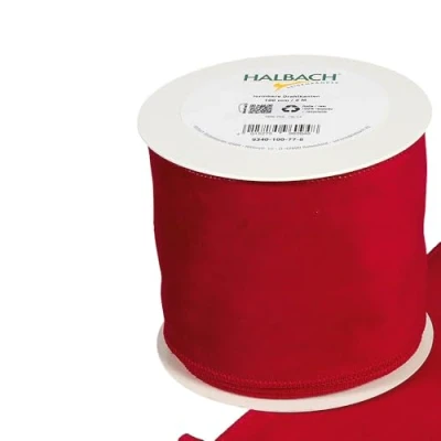 Image of FloristryWarehouse Bright Red Christmas Velvet Fabric Ribbon 100mm (4&quot;) Wide on 8m roll Wired Edge