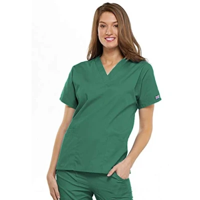 Image of CHEROKEE Women Woman Scrub Top Plus Size Originals Medical Clothing with Pockets V Neck WWE4700 Surgical Green 2XL