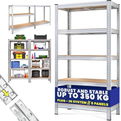 Image of Monzana® Garage Shelving Unit 5 Tier Industrial Racking Heavy Duty Standing Plug In Shelves Warehouse Shed Workshop 350KG Capacity Silver 170x75x30cm