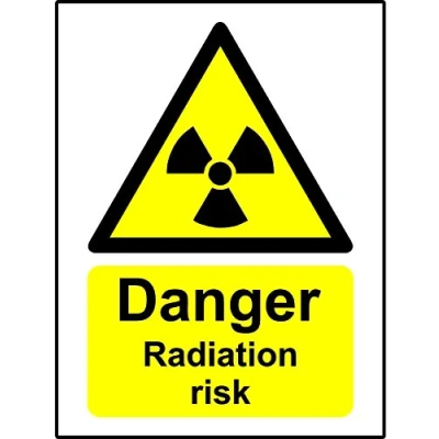 Image of Warning sign Danger radiation risk Safety Self adhesive sticker 200mm x 150mm