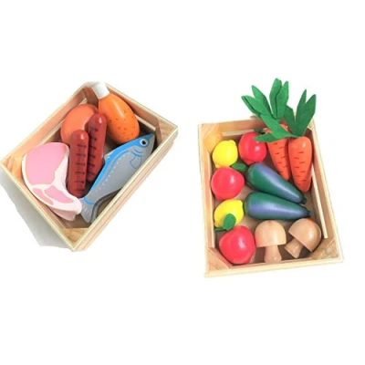 Image of Fun World Toys Wooden Play Food Set Healthy vegetables Salad Crate/Non Meat Crate (Vegetables &amp; Combo Crate)