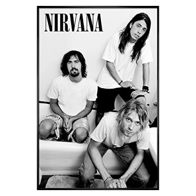 Image of Nirvana Gloss Black Framed Bathroom Maxi Poster 61x91.5cm