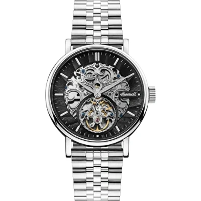 Image of Ingersoll 1892 The Charles Mens 44mm Automatic Watch with Black Skeleton Dial and Stainless Steel Bracelet I05804B