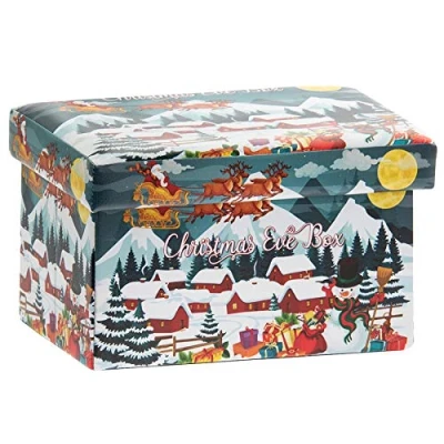 Image of The Leonardo Collection Christmas Eve Box Faux Leather Padded Folding Storage Santa Sleigh Design