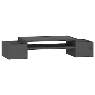 Image of vidaXL Solid Pine Wood Monitor Riser in Grey Space Saving, Organized Workstation with Ample Storage and Neck &amp; Back Strain Reduction