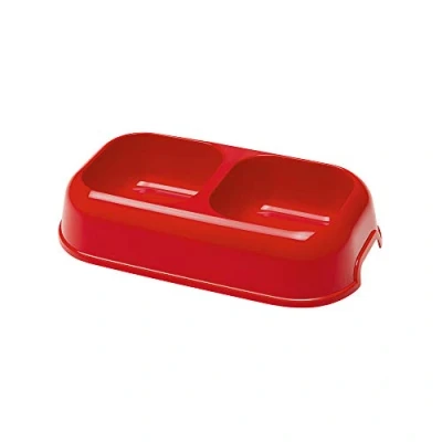 Image of Ferplast Party Eco Sustainable Dog Bowl &amp; Cat Bowl, Non Slip, Travel Friendly, Made with Recycled Plastic, Double Compartment for Water and Food (0,7 L)