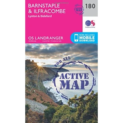 Image of Landranger Active 180 Barnstaple &amp; Ilfracombe, Lynton Bideford Map With Digital Version