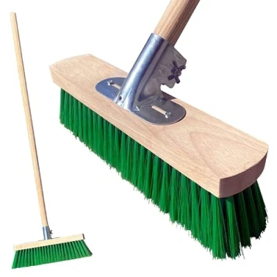 Image of 14 Stiff Sweeping Brush Outdoor Broom with Firm Poly Bristles, Durable Metal Bracket and 120cm Wooden Handle Perfect Garden Heavy Duty Yard