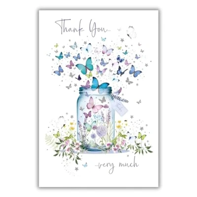 Image of Nigel Quiney Thank You Card Butterflies in a Jar with Foil Details Eco Friendly and Recyclable