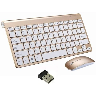 Image of HULA Wireless Keyboard and Mouse Set, 2.4G USB Mini Combo UK Layout (Gold)