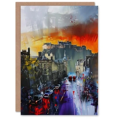 Image of Artery8 Edinburgh Castle Abstract Cityscape Painting Greeting Birthday Card Him Her All Blank