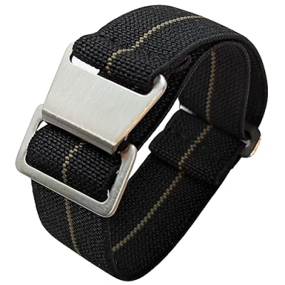 Image of Max French Marine Nationale Elastic Nylon Navy Divers Parachute Watch Straps 20mm 22mm Military Bands (20mm, Black/Khaki)