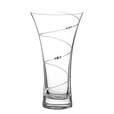 Image of DIAMANTE Swarovski Hollow Sided Vase ‘Swirl’ Crystal Trumpet Lead Free Glass (21cm)