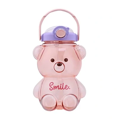 Image of Merrwon Kawaii Bear Shaped Water Bottle,1000/1400 ml Cute Drinks Bottle,Leak Proof Bottles with Belt,Drinking Bottle Straw for Girls Sports,Travel,School