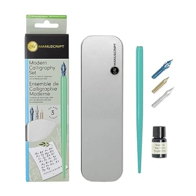 Image of MANUSCRIPT Modern Calligraphy Pen Stylish Selection of Pen, 3 Nibs and Black Ink Pot